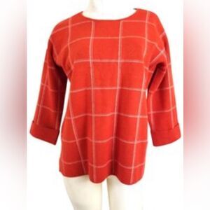 Women’s Tahari orange and white 3/4 sleeved sweater fall thanksgiving holiday